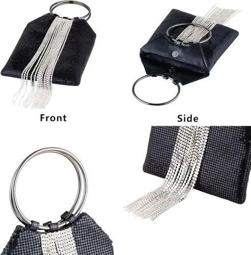 Vista 6 de Bolso de mano con borlas de cristal con asa de muñeca para cóctel fiesta boda noche