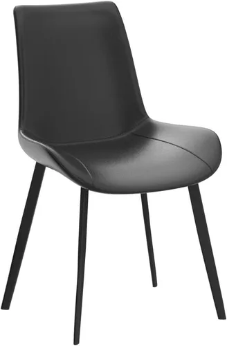 Vista 5 de seonyou Juego de 4 sillas de comedor de piel sintética negra para cocina, comedor, cómoda silla moderna de mediados de siglo con patas de metal
