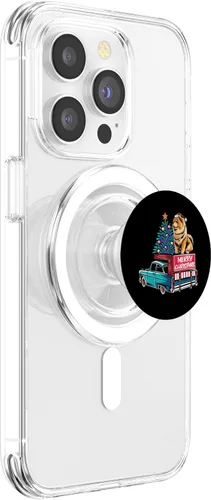 Vista 3 de Chow Chow - Árbol de Navidad con texto en inglés "Merry Christmas", diseño de camión y perro X-Mas PopSockets MagSafe PopGrip para iPhone