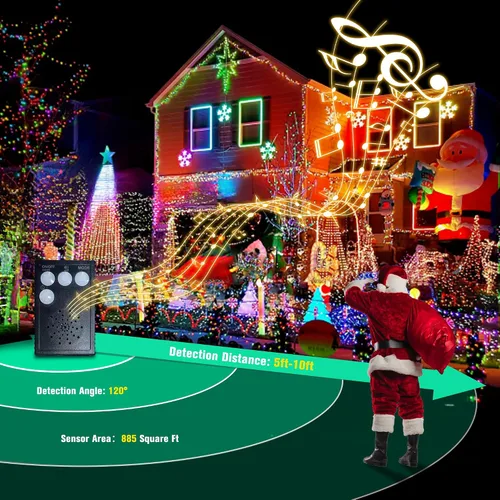 Vista 3 de Toodour - Luces LED de Navidad para exteriores, 131 pies, 350 luces LED para interiores con música, sensor de movimiento, luces de árbol de Navidad