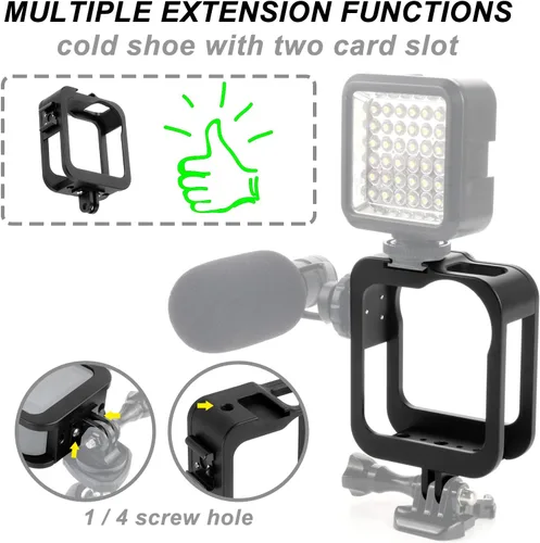 Vista 4 de Accesorios para Gopro Max Funda de aleación de aluminio, carcasa protectora de marco con interfaz de zapata compatible con GoPro MAX lente