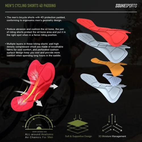 Vista 6 de Souke Sports Pantalones cortos de ciclismo acolchados para hombre, cómodos pantalones de ciclismo de carretera