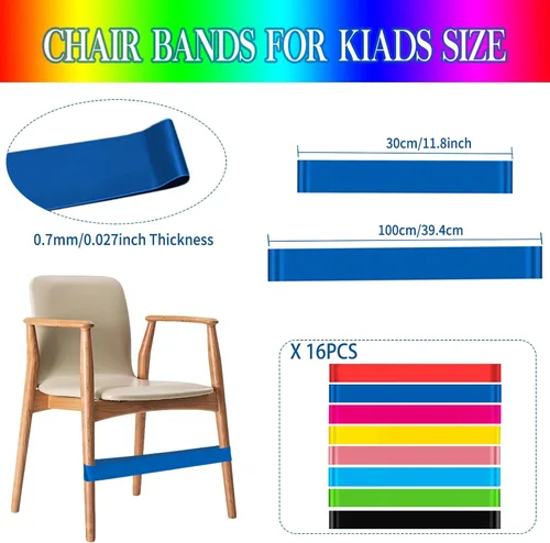 Vista 2 de Bandas de silla para niños con pies inquietos, paquete de 8, negro, material PTE, sensor de TDAH, aula y hogar