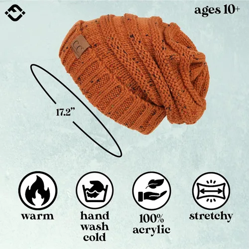 Vista 357 de Funky Junque Gorro de moda de punto trenzado de talla extragrande, grueso, abrigado, suave y holgado