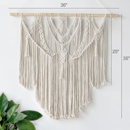 Vista 5 de Mkono macramé para colgar en la pared, decoración bohemia para el hogar, decoración tejida elegante para dormitorio, sala de estar, apartamento