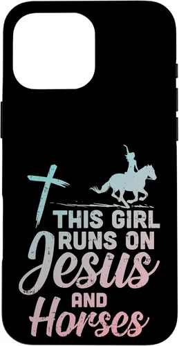 Vista 19 de Funda de regalo para iPhone 16 Girl Runs Jesus Horses Christian Horseback Equestre