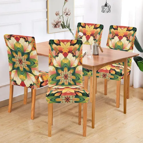 Vista 6 de Juego de 4 fundas decorativas de asiento de silla con diseño de flores de mandala bohemias, para festivales (Pascua, graduación, etc.), funda suave