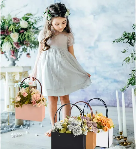 Vista 6 de BEISHIDA Bolsas de regalo de múltiples flores para ramos, 4 cajas rectangulares para ramo de flores con asa para embalaje de ramos, envoltura