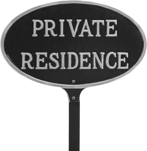 Vista 13 de Montague Metal Products Letrero de residencia privada – Placa de metal ovalada blanca y negra con estaca para césped, 8.5 x 13 pulgadas, letrero