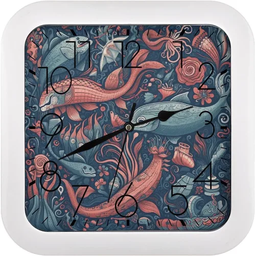 Vista 9 de 10" Square Modern Wall Clock,Different Heart Patterns Print Kitchen Clocks Wall Battery Operated,Silent Non Ticking Unique Funny Cute Wall Clock for