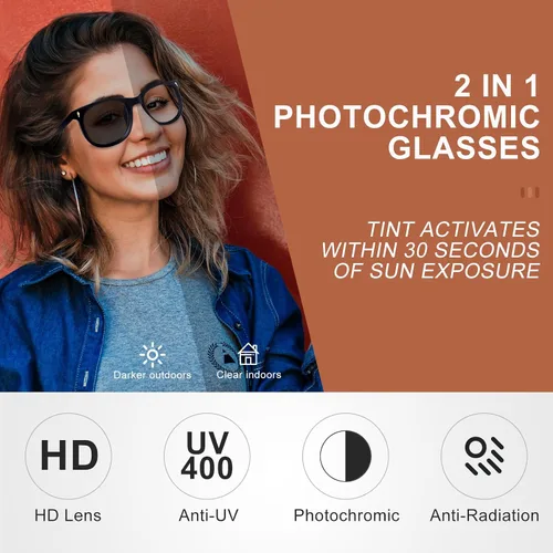 Vista 4 de Lentes de lectura fotocromáticos progresivos multienfoque con bloqueo de luz azul para computadora para mujer
