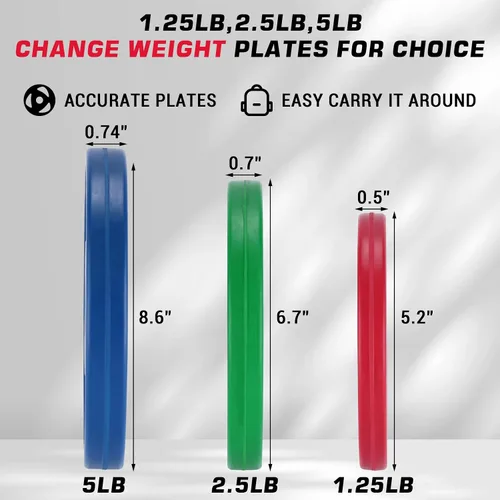 Vista 4 de 2 in Change Plates 1.25LB Pairs 2.5LB Pairs 5LB Pairs 10LB Pairs 17.5 LB 37.5 LB Set Fractional Weight Plates Set,Bumper plates for Gym Home,Rubber