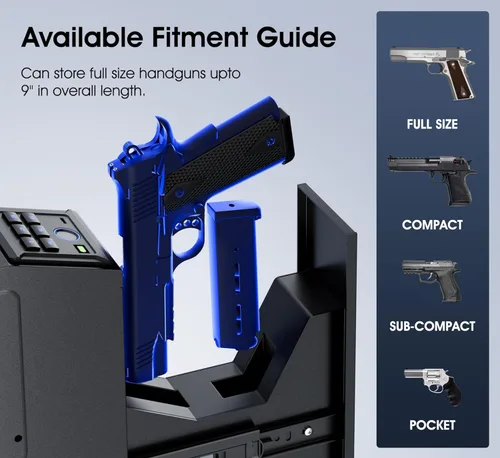 Vista 4 de Caja fuerte para armas, caja fuerte biométrica deslizante para pistola de mano, 4 formas de desbloqueo con huella digital, acceso por clave, código