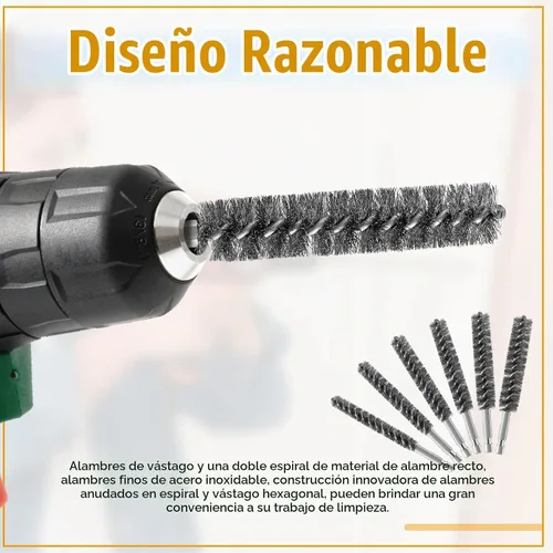 Vista 5 de 6 cepillos de acero inoxidable con cerdas de acero inoxidable para taladro eléctrico con mango hexagonal (0.8, 1, 1.2, 1.5, 1.7, 0.7 in)