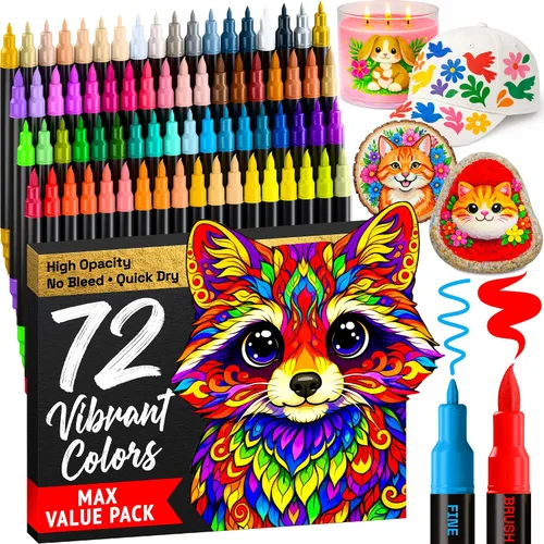 Vista 26 de ARTISTRO 24 marcadores de pintura acrílica plateada, bolígrafos de pintura para dibujo, para tela, rocas, vidrio, madera, moldes, regalo de artes