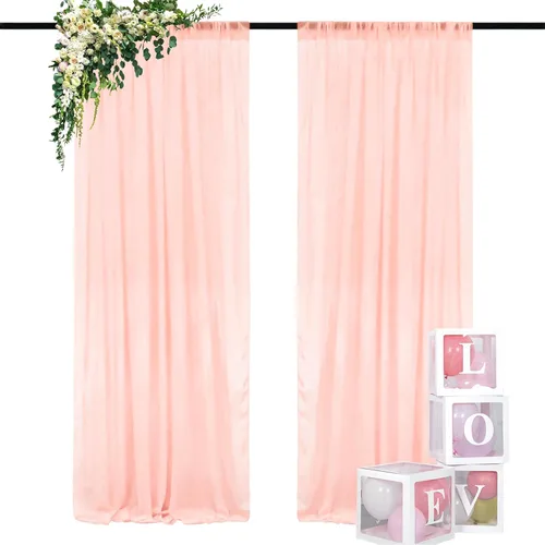 Vista 57 de DUOBAO Cortina de gasa rosa, 2 paneles de 29 x 96 pulgadas, cortinas de telón de fondo de boda, cortinas de playa transparentes para sala de estar