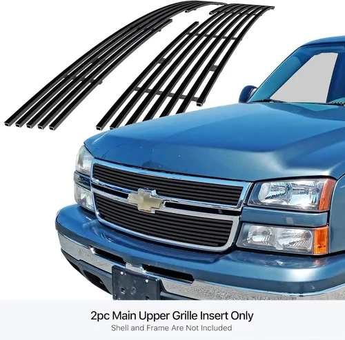 Vista 3 de APS Compatible con Chevy Silverado 2500HD 3500 2005-2006 y 06 1500 HD SS y 07 Classic Main Upper Acero Inoxidable Negro 8x6 Horizontal Billet