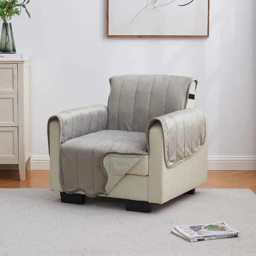 Vista 59 de Great Bay Home Funda reversible de retazos reclinable, lavable, protector de muebles con correas elásticas, perfecta para niños y mascotas, detalle