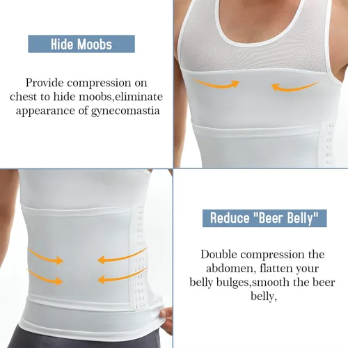Vista 3 de Chaleco adelgazante para hombre, camiseta de compresión ajustada con control de abdomen, ropa interior y carpeta Moobs