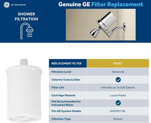 Vista 3 de GE Filtro de repuesto para ducha, elimina el cloro, se adapta al sistema de filtración GXSM01TBL, reemplaza cada 6 meses, FXSCT