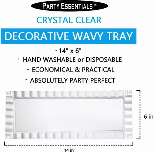 Vista 3 de Party Essentials Bandejas onduladas decorativas desechables de plástico duro, 14 "x 6", transparentes