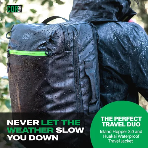 Vista 32 de COR Surf Mochila de viaje de mano Island Hopper 2.0 Mochila ultraligera aprobada para artículos personales 28L Negro Edición impermeable