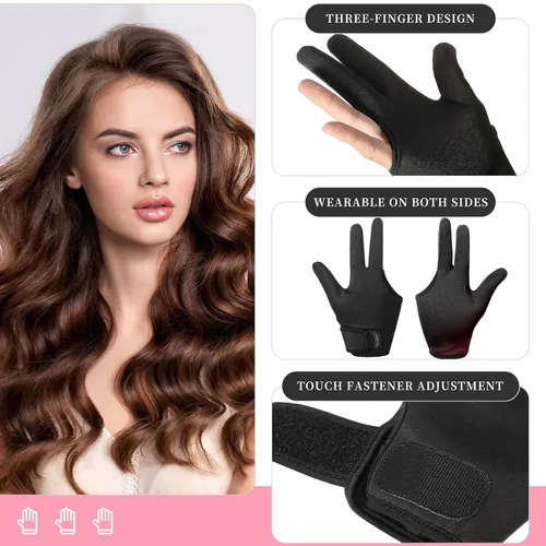 Vista 2 de Geyoga 2 guantes resistentes al calor para peinar el cabello, guantes de peluquero de 3 dedos para plancha plana rizadora y tinte para el cabello