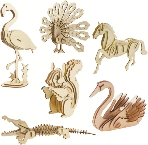Vista 13 de Rompecabezas de madera 3D para manualidades – Juego de 3 piezas de rompecabezas de esqueleto de dinosaurio de madera, rompecabezas 3D de ensamblaje