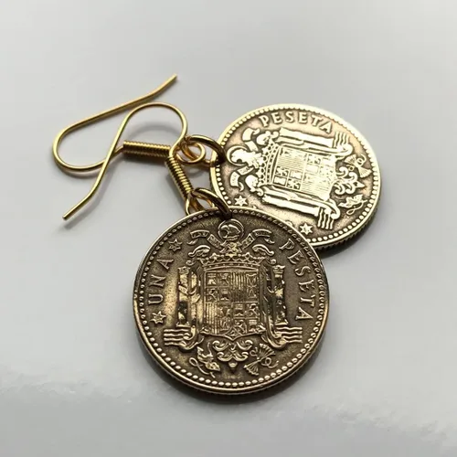 Vista 2 de Spain España 1 Peseta Spanish coin earrings escudo Español Madrid Barcelona Sevilla Málaga Córdoba Valencia Granada Zaragoza Toledo Cadiz Bilbao