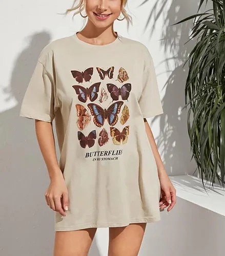 Vista 4 de Meladyan Camiseta holgada de manga corta con cuello redondo y estampado gráfico para mujer