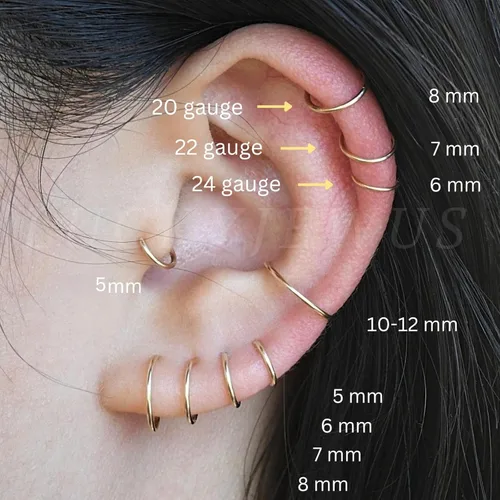 Vista 5 de 14k Gold Filled Small Gold Hoop Earring for Women Girls, 8mm Tiny Thin Gold Huggie Earrings, Non Tarnish Everyday Nap Gold Earrings, 8mm 20 Gauge