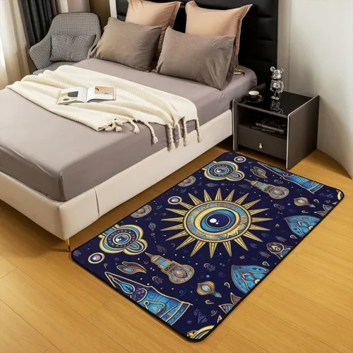 Vista 3 de Erosebridal Alfombra bohemia con estampado de ojos de 3 x 5 pulgadas, alfombra exótica de mariposa azul, estilo bohemio, alfombra decorativa moderna
