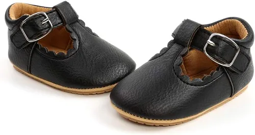 Vista 3 de Zapatos planos Mary Jane con lazo para bebé, suela de goma suave, zapatos para caminar para bebés, princesa, cuna, zapatos de vestir de boda
