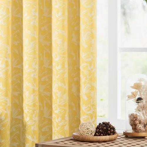 Vista 2 de Leeva Cortinas modernas y pesadas para dormitorio, juego de paneles de cortinas con patrón jacquard amarillo brillante para sala de estar, cortinas