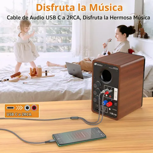 Vista 2 de Cable de audio USB C a 2 RCA, 6.6 pies tipo C a RCA macho a macho y RCA Splitter RCA 2RCA Jack Cable de audio USB-C para teléfono, tableta, cine