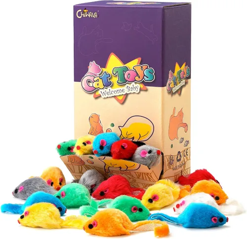 Vista 2 de CHIWAVA 36PCS 4.1 '' Peludo Gato Juguete Ratones Sonajero Pequeño Ratón Gatito Juego Interactivo Colores Surtidos