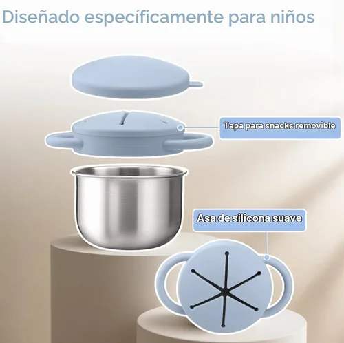Vista 4 de BUSOHA Paquete de 2 Tazas de Aperitivos de Acero Inoxidable para Niños Pequeños - 9 OZ Recipientes de Aperitivos para Bebés a Prueba de Derrames