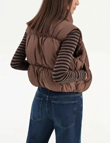 Vista 3 de Lentta Chaleco acolchado corto para mujer, con cremallera, cuello alto, ligero, acolchado