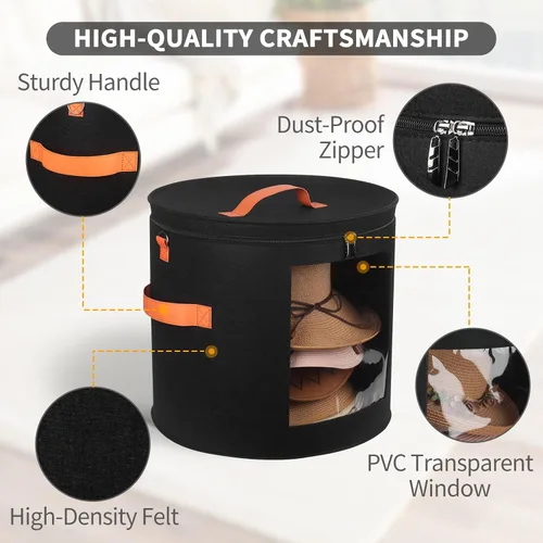 Vista 6 de Caja de almacenamiento de sombreros extragrande de kushon para mujeres y hombres, 19" de diámetro x 17" de alto, cajas para sombreros de vaquero