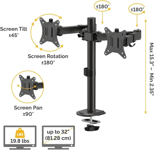 Vista 3 de Fellowes Brazo de monitor doble ajustable para todos los días: tiene capacidad para dos pantallas de hasta 32 pulgadas con un peso de 19.84 libras