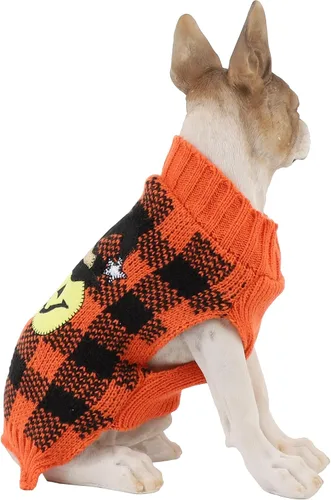 Vista 2 de Ropa para mascotas Suéter de perro con calabaza de Halloween, ropa de punto, ropa para perros, sudadera para mascotas Halloween-03