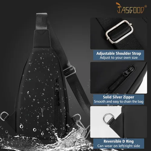 Vista 4 de JASGOOD Bolso bandolera para hombres y mujeres, bolsa cruzada de piel sintética, riñonera impermeable para el pecho, mochila para viajes