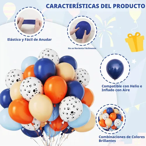 Vista 3 de Funhot Set de Globos Azules y Naranjas, 60 Unidades, Globos Temáticos de Perro, 12 Pulgadas, Globos de Fiesta Pastel Naranja Azul Marino Impresos