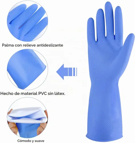 Vista 3 de Guantes de limpieza de goma, 3 o 6 pares para el hogar, guantes reutilizables para lavar platos para la cocina. Azul