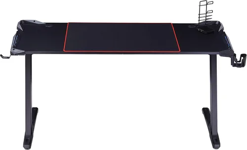 Vista 10 de Homes: Inside + Out Kindira - Escritorio moderno de acero para juegos con puertos USB, alfombrilla de mouse de PC y portavasos giratorio