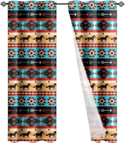Vista 7 de Dreaweet African Tribal Blackout Curtains 63 Inch Long 2 Panels Set Bohemian Ethnic Geometric Grommet Top Thermal Insulated Curtains for Living Room