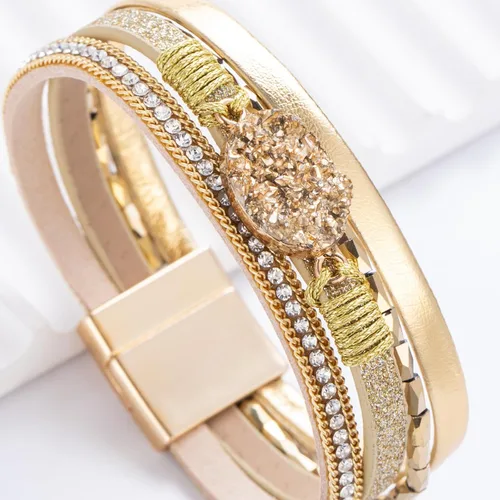 Vista 262 de FANCY SHINY - Pulsera de cuero estilo bohemio, pulsera de cuentas de cristal con cierre magnético, regalos de joyería para mujer