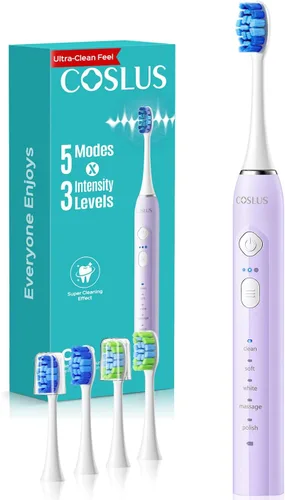 Vista 16 de COSLUS Cepillo de dientes eléctrico C30 para adultos: 3 intensidades y 5 modos personalizados para una sensación efectiva pero suave ultra limpia, 2