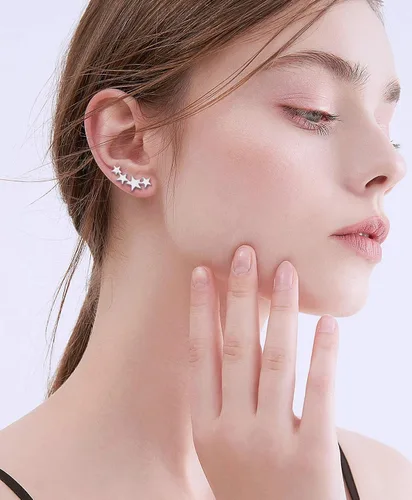 Vista 3 de Aretes de plata de ley con forma de estrella, hipoalergénicos, para mujeres y niñas, Plata Esterlina, no conocido