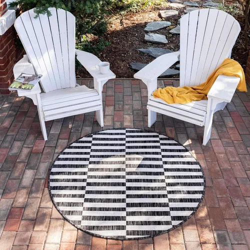 Vista 14 de Unique Loom Outdoor Striped Collection - Alfombra a rayas (4' 1" x 6' 1" Rectángulo, azul/marfil)